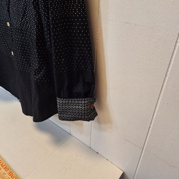 Porto Blanco Black Pattern Button‎ Flip Cuff  Algondon Cotton Shirt Men's Large - Picture 7 of 13